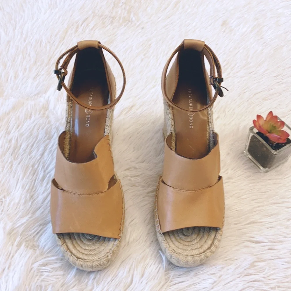 Treasure&Bond | Tan Leather Platform Espadrille wedges sandals women size 8